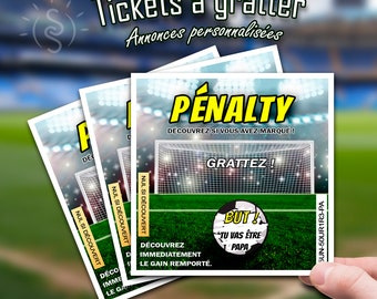 Ticket à gratter carte de jeu penalty Football ballon annonce personnalisée grossesse, événement, demande, naissance, anniversaire, mariage