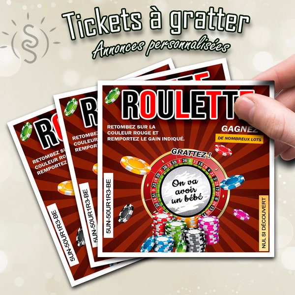 Ticket à gratter carte de jeu Roulette casino annonce personnalisée grossesse, événement, demande, naissance, anniversaire, mariage