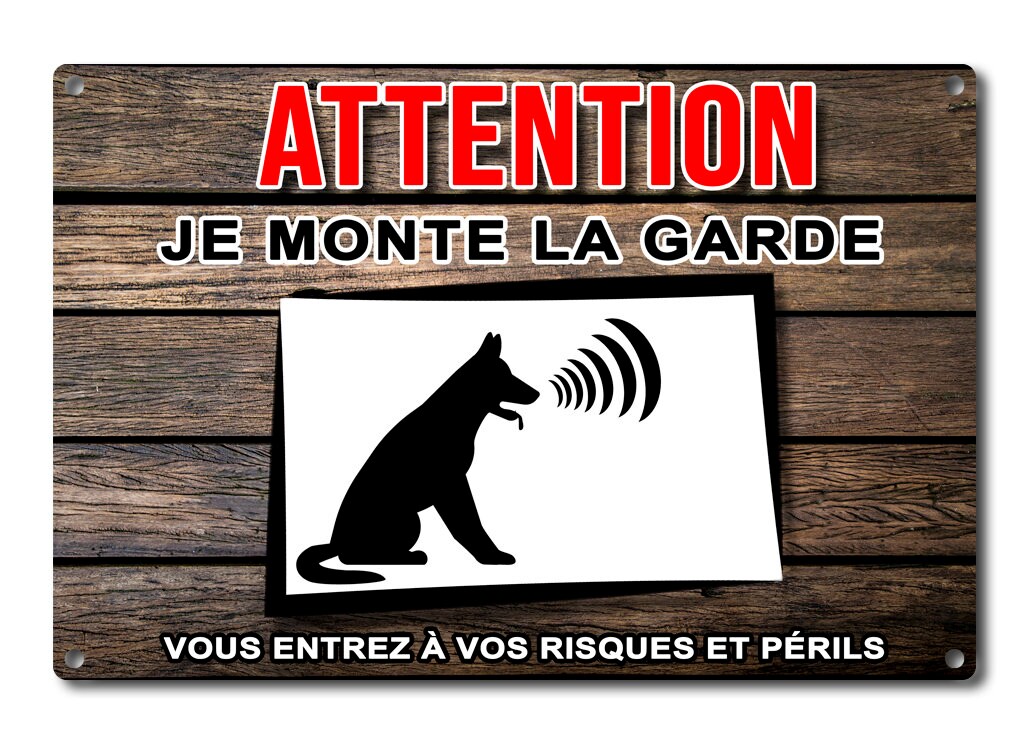 Plaque Chien Silhouette Pancarte Pour Barrière Panneau de Portail en Aluminium Attention Au Je Monte