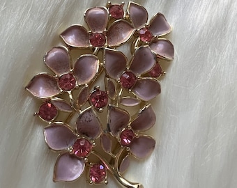 vintage Sarah Covington pink flower and rhinestone brooch
