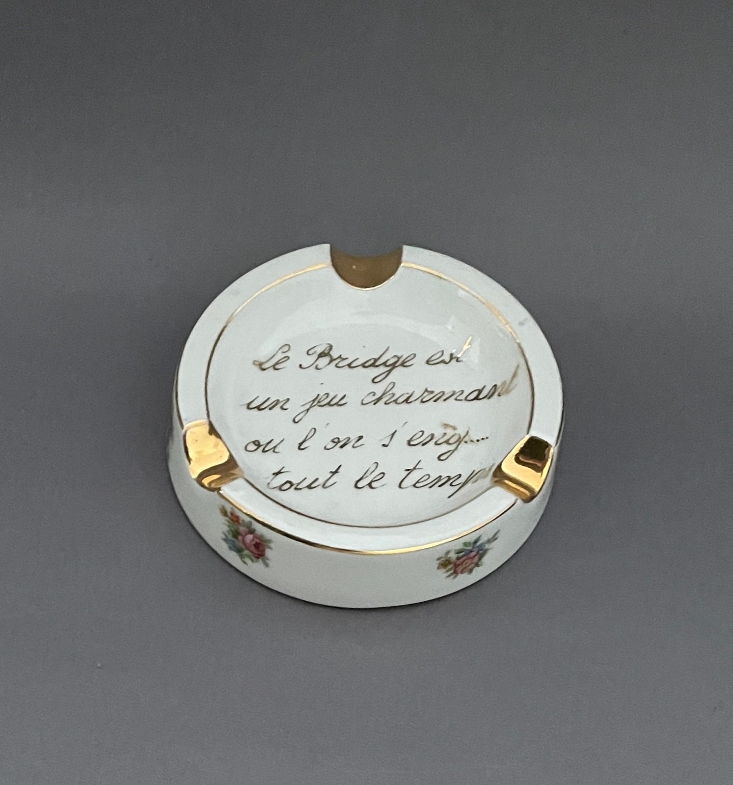 Bridge Game-themed Vintage Porcelain French Ashtray: 