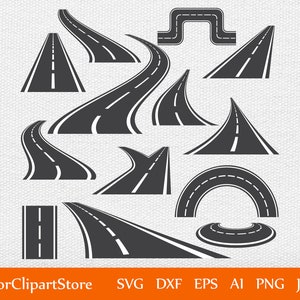 Road Clipart, Curved Asphalt Road Svg Bundle, Instant Digital Download