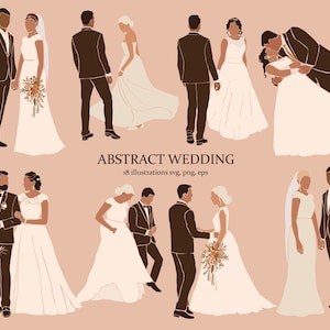 Hochzeit Braut und Bräutigam-flache Vektor Menschen-Ehe Paar Clipart-Instant Digital Download