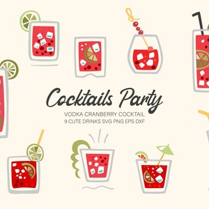 Insieme di cocktail di vodka al mirtillo rosso svg. Estratto di bevande carino. Cocktail Digital EPS PNG SVG. Download istantaneo, file digitale