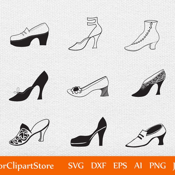 French Ladies Shoes Sign SVG Vintage Style. Silhouette cut files. Woman Shoes. Cut Files For Silhouette Cricut clip art