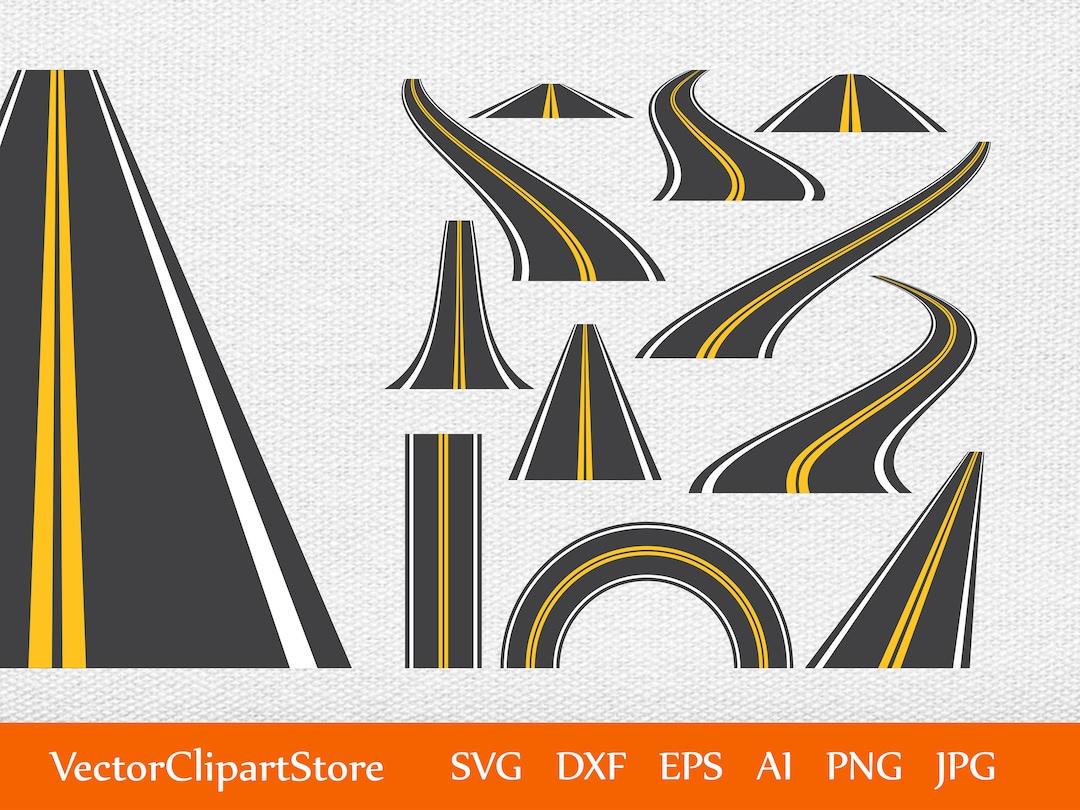 Road Clipart, Curved Asphalt Road Svg Bundle, Instant Digital Download