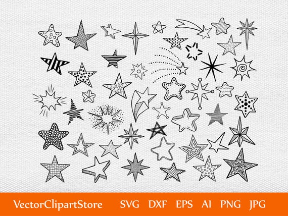 Hand Drawn Stars Vector Graphics Bundle. Star Doodles Clip | Etsy