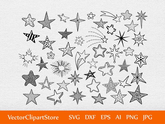 Download Hand Drawn Stars Vector Graphics Bundle Star Doodles Clip Art Png Svg Eps Pdf Dxf Decorative