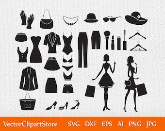 Kleidung SVG / SVG geschnitten Datei Design Bundle / schwarz Kleid Svg / Mode geschnitten Datei / Frau Kleid Svg / Vektor Kunst / Svg / Dxf / Eps / Png / Jpg / Kleid Svg