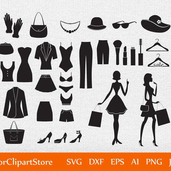 Clothes SVG/ SVG Cut File Design Bundle/ Black Dress Svg/ Fashion Cut File/ Woman Dress Svg/ Vector Art/ Svg/ Dxf/ Eps/ Png/ Jpg/ Dress Svg