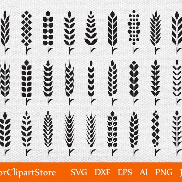 Wheat SVG Bundle/ Wheat Clipart/ Grain Svg/ Wheat Cut Files for Silhouette/ Wheat Decal/ Farmer Logo Svg/ Farm Svg Eps Png Dxf Jpg Design