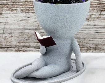 People Planter Leaning Book Reader  | Leaning Pose with a good book | Succulent planter | Book Nook  | Book Club Gift