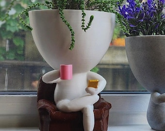 People Coffee and Phone Planter  | Relaxed Pose Drinking Coffee Succulent Planter | Coffee Lovers gift idea | Coffee Table Decoration