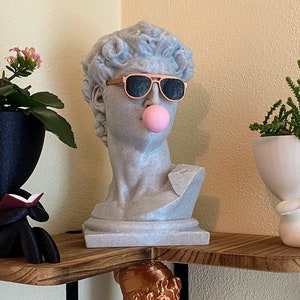 Michelangelo's David Bust with custom color glasses & Gum David with gum Pop Art Sculpture image 3