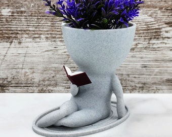 People Planter Laying Book Reader  | Leaning Pose with a good book | Succulent planter | Book Nook  | Book Club Gift