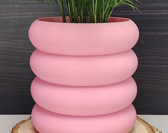 Light Pink Bubble Ring Planter Pot With Optional Hidden Drip tray bottom