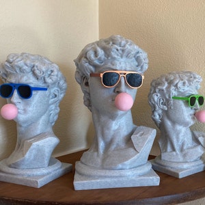 Michelangelo's David Bust with custom color glasses & Gum David with gum Pop Art Sculpture image 8