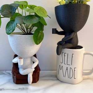 Large People Coffee Planter  | Relaxed Pose Drinking Coffee Succulent Planter | Coffee Lovers gift idea | Tea Lovers gift Idea