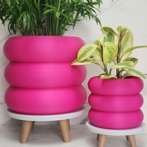 Hot Pink Bubble Ring Planter Pot With Hidden Drip Tray