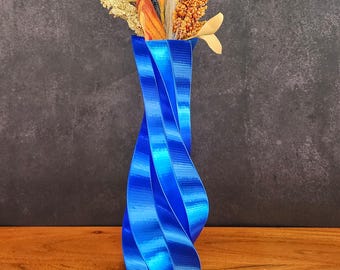 Vase torsadé bleu roi | Décoration d'intérieur imprimée en 3D