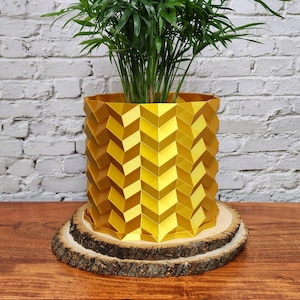 Origami Style Folds Planter Pot in Silk Gold
