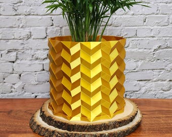 Origami Style Folds Planter Pot in Silk Gold