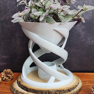 スタンドとウォーターキャッチ付きの漏斗型プランター（室内観葉植物用）｜革新的な装飾｜モダンで独創的なデザイン｜植物愛好家へのギフト