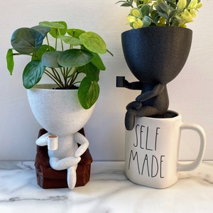 Large People Coffee Planter  | Relaxed Pose Drinking Coffee Succulent Planter | Coffee Lovers gift idea | Tea Lovers gift Idea