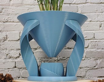 Halo Funnel Planter with Drip Cup: Modern Reversible Plant Decor