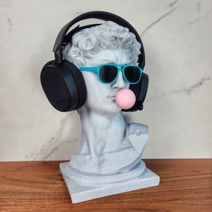 Larger Sizes of Michelangelo&#39;s David Bust with custom color glasses & Gum  |  David with gum | Pop Art