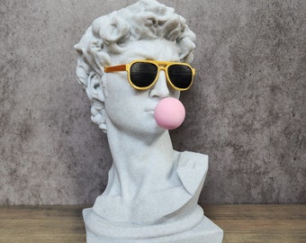 Michelangelo's David Bust with custom color glasses & Gum  |  David with gum | Pop Art Sculpture