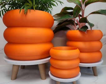 Orange Bubble Ring Planter Pot With Optional Hidden Drip tray bottom