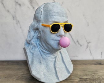 Benjamin Franklin Bust with custom color glasses & Gum  |  Statue with gum | Pop Art