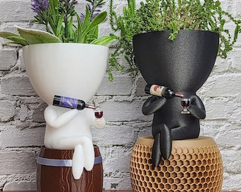 People Wine Planter - Relaxed Pose, Optional Barrel/Chair Tray | Wine Gift | Wine Lovers gift