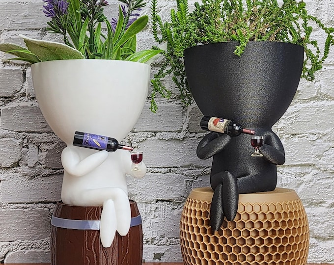 People Wine Planter - Relaxed Pose, Optional Barrel/Chair Tray | Wine Gift | Wine Lovers gift