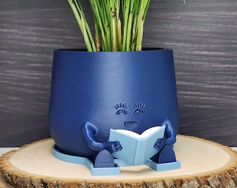 Happy Pot Book Planter | Relaxed Pose with a good book | Succulent planter | Book Nook  | Book Club Gift