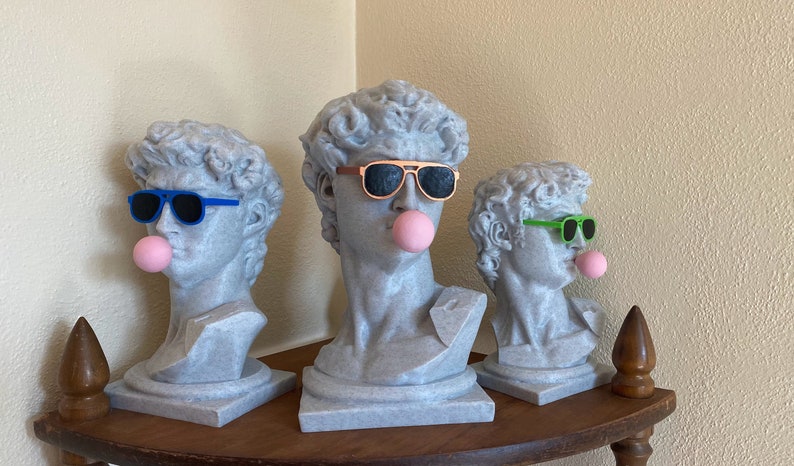Michelangelo's David Bust with custom color glasses & Gum David with gum Pop Art Sculpture image 8