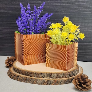 Wavy Square Planter with Optional Drip Tray In Shiny Copper Color