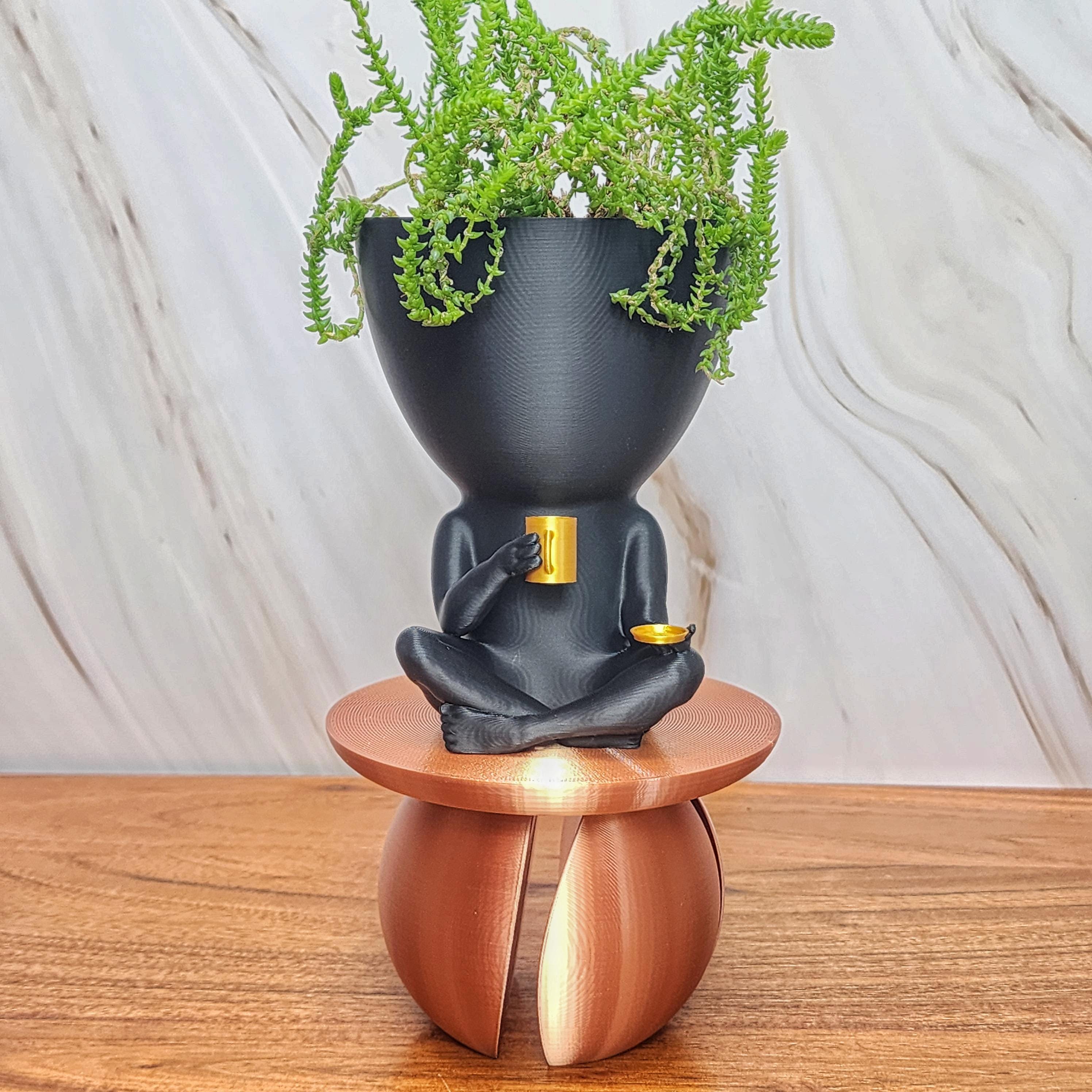Coffee Drinker Planter Sitting Cross leg with Saucer Plate  | Coffee Bar Décor | Coffee Lovers gift idea | Cute Coffee Gift
