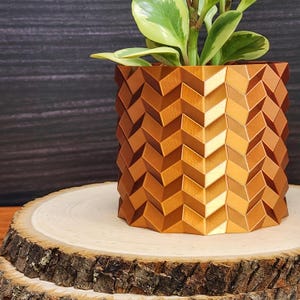 Origami Style Folds Planter Pot in Silk Copper