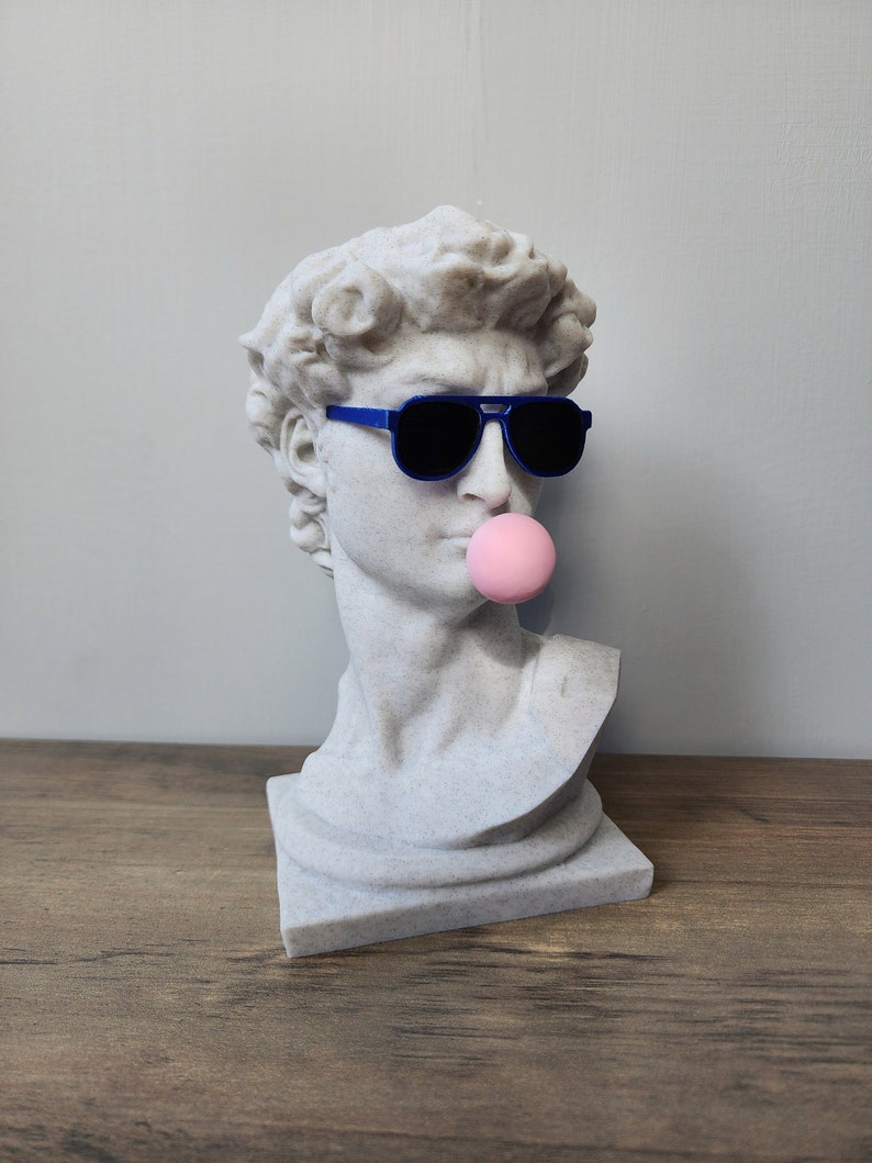 Michelangelo's David Bust with custom color glasses & Gum David with gum Pop Art Sculpture image 5