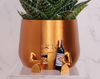 Happy pot Wine Planter - Cute planter with Drip Tray | Wine Gift | Wine Lovers gift