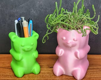 Gummy Bear Planter Pot / Pen Pencil Holder, Teddy Bear Desk Pot, Office Supply Organizer, Adorable Desk Decor