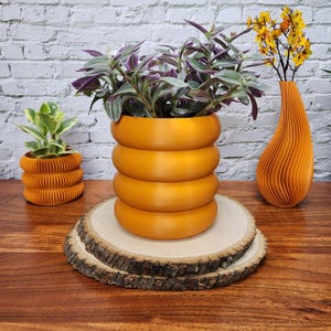 Burnt Orange Bubble Ring Planter Pot With Optional Hidden Drip tray bottom