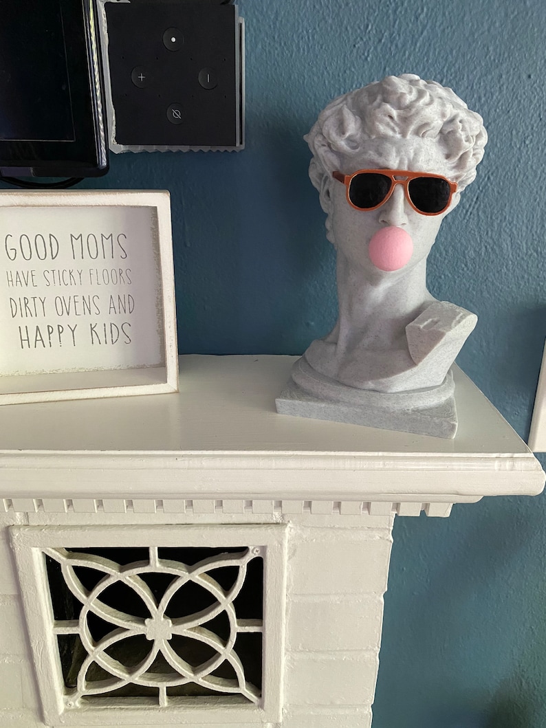 Michelangelo's David Bust with custom color glasses & Gum David with gum Pop Art Sculpture image 9