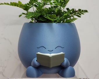 Reading Planter "Cute face" | Whimsical Book-Loving Planter with Adorable Expression