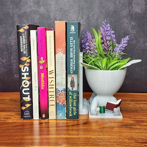 Bookend Version Laying People Planter Book & Coffee with Crossed Legs  |  Planter Bookend | Book Nook  | Coffee Décor