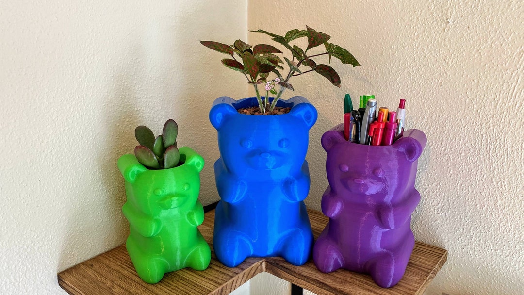 Gummy Bear Planter Pot / Pen Pencil Holder, Teddy Bear Desk Pot, Office Supply Organizer, Adorable Desk Decor