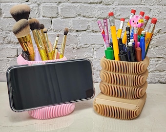 Modern Phone Stand with Pencil/brush Pot  | Original Design & Eco-friendly | Desk Organizer | Phone Stand | Makeup holder