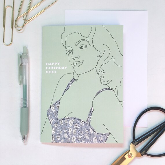 Sexy Birthday Card | Line Drawing | Celebrate Women | Feminist Birthday | Contemporary Embroidery